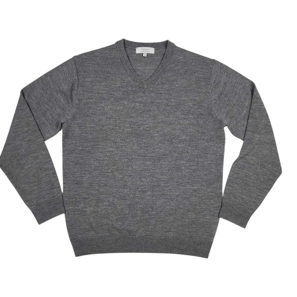 Turnbury‎ 100% Extra Fine Merino Wool V Neck Sweater Gray Size M Quiet Luxury